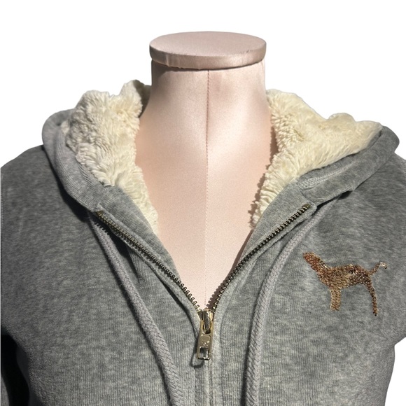 Victoria’s Secret - Pink velour hoodie lined in size XS. Gold bling accents. - Picture 3 of 14